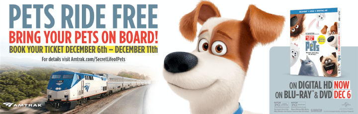 AMTRAK, Universal Pictures Home Entertainment partner up for PETS RIDE&nbsp;FREE
